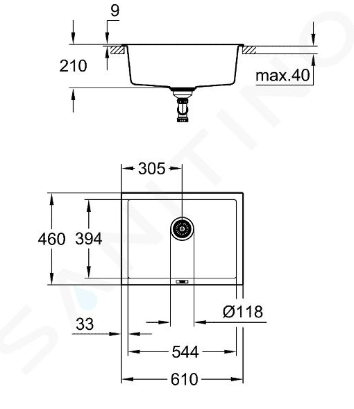 GROHE - Lavello K700 sottotop 61 x 46 cm - quarzo composito - granite black - 31655AP0 - RICHIEDERE PREVENTIVO