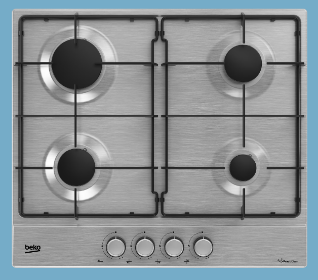 BEKO Piano cottura a Gas 4 fuochi - 60 cm - Acciaio Inox - HIGG641C3SX